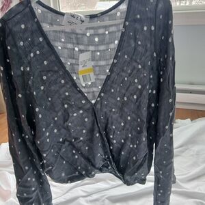 Sadie & Sage Black Blouse with White Polka Dots